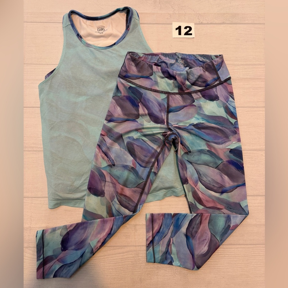 Athleta Girl Blue & Purple Printed Active Set